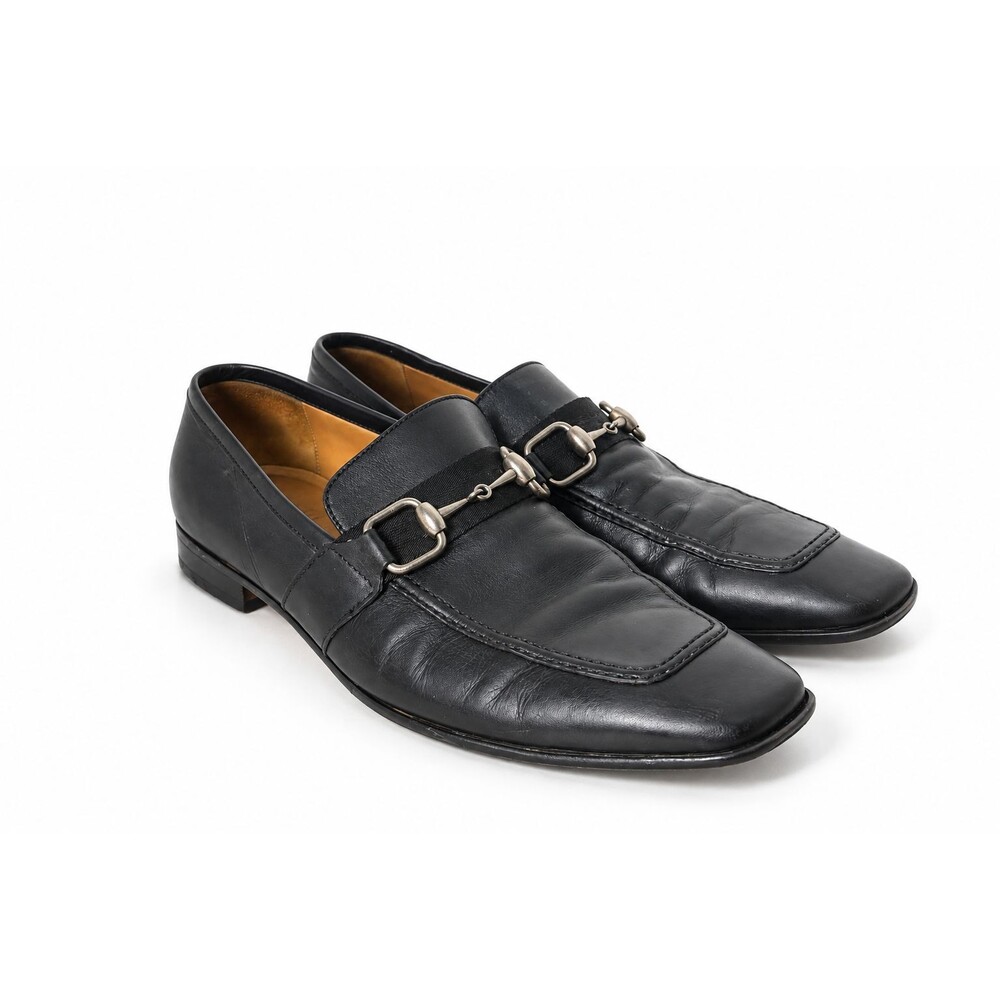 Gucci Black Leather Horsebit Loafers Men 41E Slip On Dress Shoes Made Italy